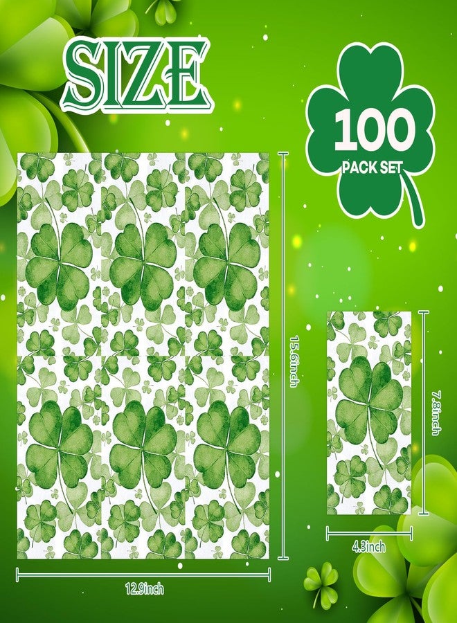 Quera 100 Pcs St. Patrick's Day Guest Napkins Watercolor Clover Paper Hand Towels Disposable Paper Napkins for Irish Party Dinner Bathroom Supplies, 4.3''*7.8'' - Image 2